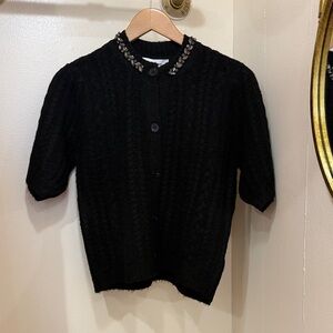 John + Jenn Black Cardigan with Embellished Collar